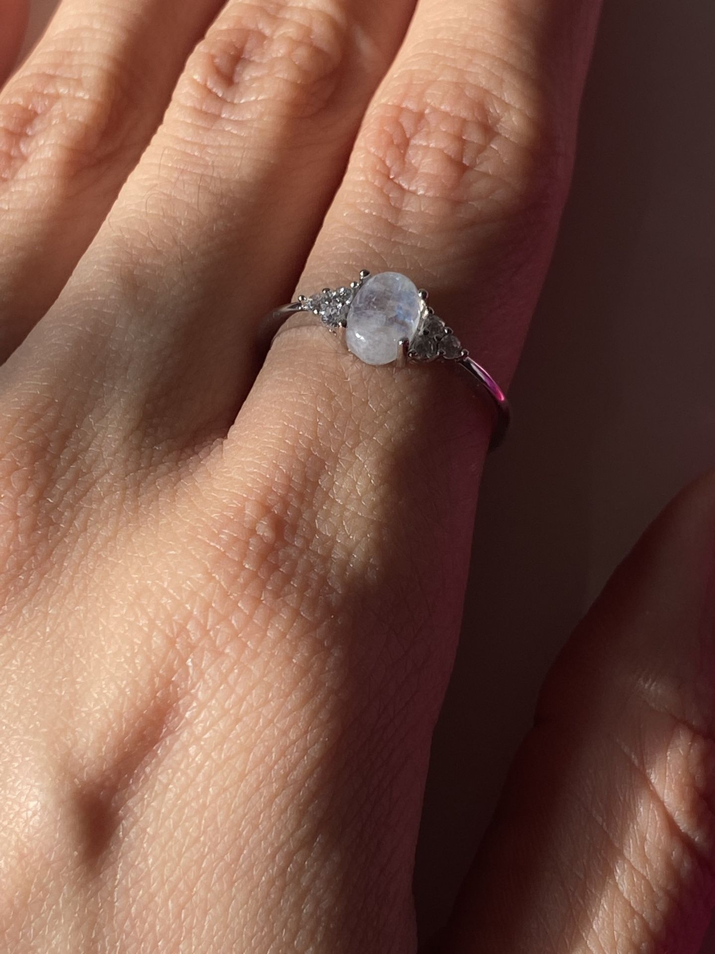 925 Sterling silver white oval cut moonstone ring Size 7&8 Available