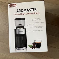 Aromaster Burr Coffee Grinder with 25 Grind Setting, Adjustable 2-12 Cups Timer, Professional Conical Coffee Bean Grinders for Home Use, 3-Ears Portaf