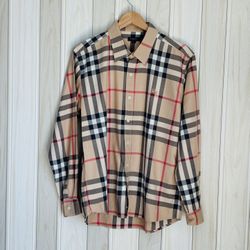 BURBERRY  LONDON ; Beige And Black  Men’s Shirt Size XL