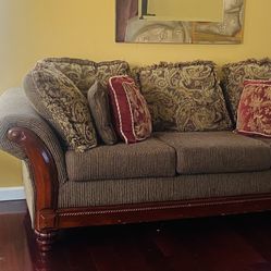 Cherry Wood Living Room Set - Includes Vintage Sofa, Loveseat, Lamps and End Tables!