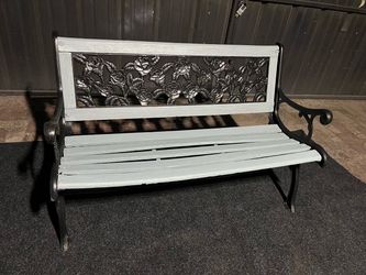 Light Babyblue Wood/Metal Outdoor Patio Seating Bench