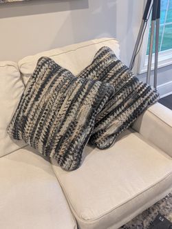 Two Square decorative Pillows Blue And Gray Print 18" Square