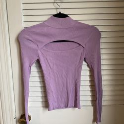 Lavender Ribbed Cutout Long Sleeve Top