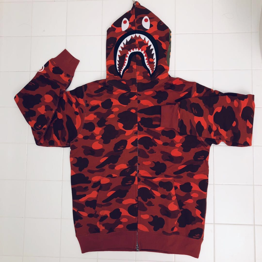 A Bathing Ape Red camo shark hoodie