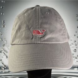 Vineyard Vines Women’s Whale Logo Baseball Cap Hat Adj Gray Pink Casual EUC