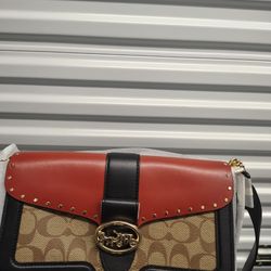 Coach Georgie Shoulder Bag In Colorblock Signature Canvas With Rivets 5605
