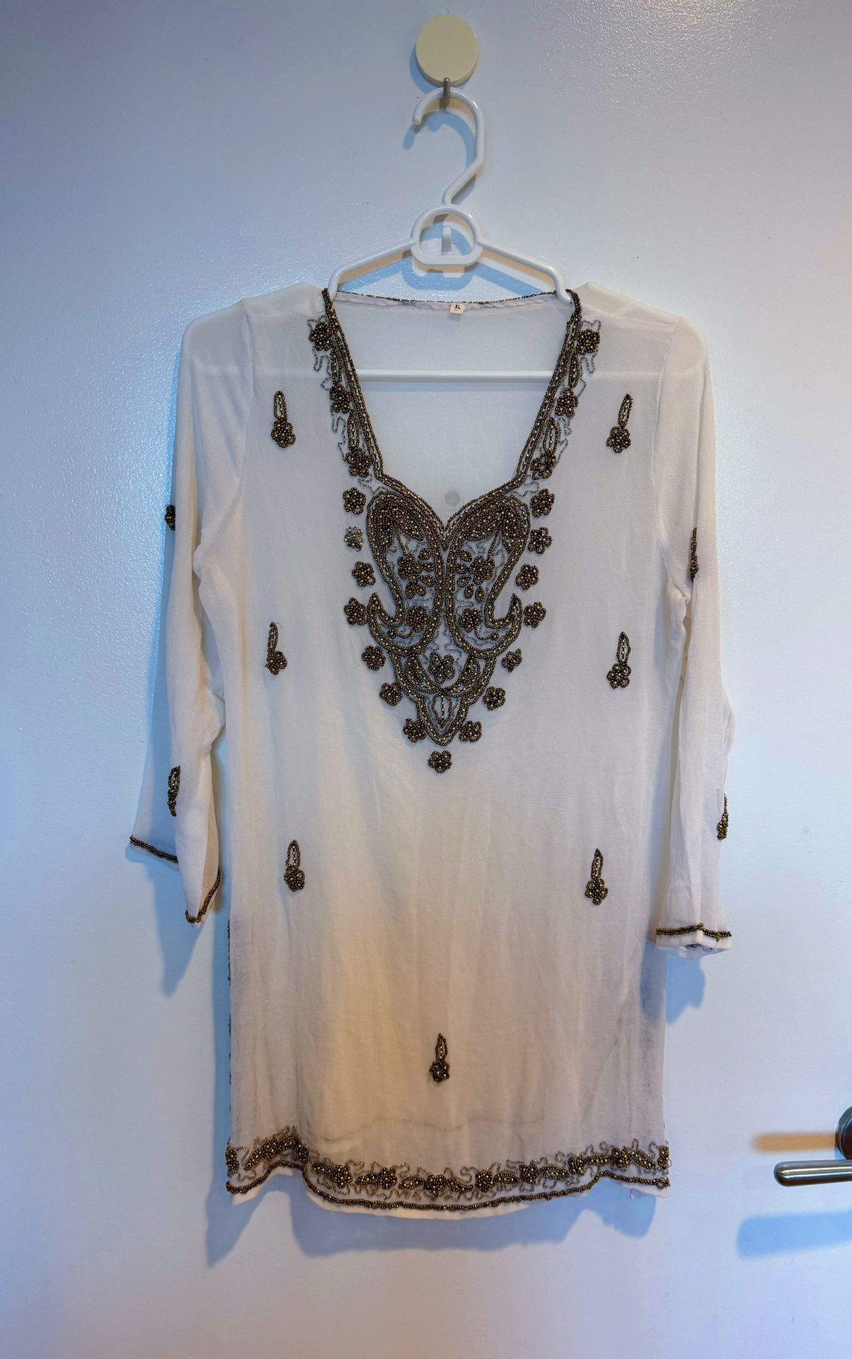Ivory Beaded Gota Embroidery Tunic from India, Princess"