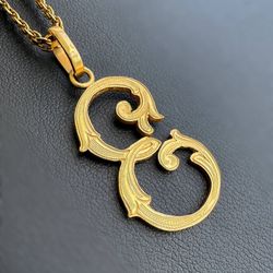 Vintage Jewelry 18k solid yellow gold Rope necklace chain 24.00" 3.00mm width w/ letter E pendant charm