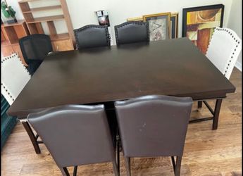 Dining Room Brown Wood Table And Six Chairs