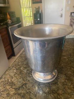 Silver-Tone Metal Ice Bucket with Beaded Rim