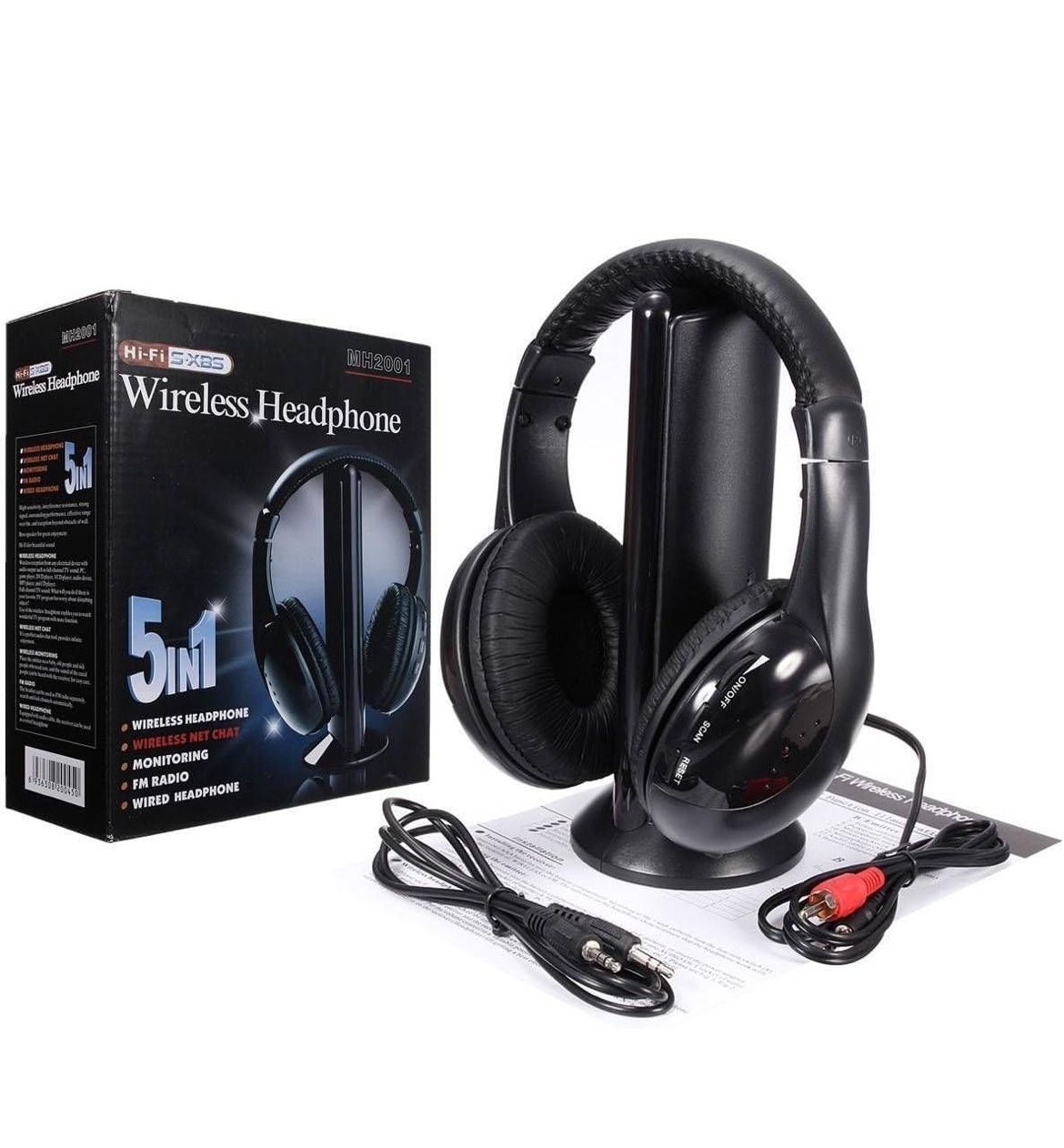 New 5 in 1 Wireless Cordless RF Headphones Headset with Mic for PC TV Radio