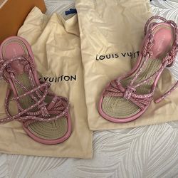 Louis Vuitton Maia Wedge Sandals Pink Size 38.5 New $1,220 Retail