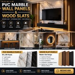 Premium PVC Marble Wall Panels & Wood Slats
