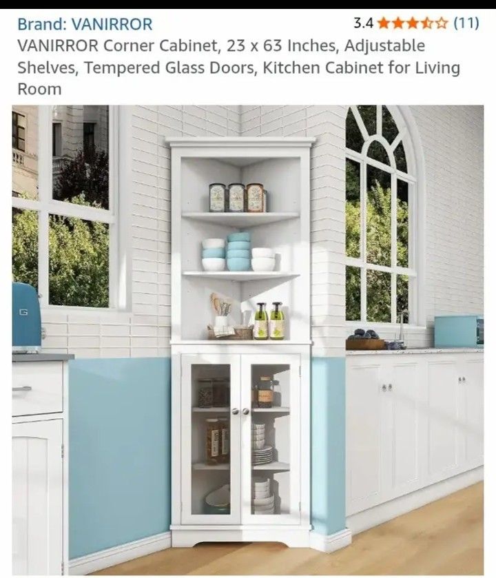 Brand: VANIRROR
Corner Cabinet, 23 x 63 Inches, Adjustable Shelves, Tempered Glass Doors, Kitchen Cabinet for Living Room...NEW OUT OF BOX AND ALREADY