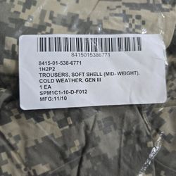 Cold weather soft shell bottoms/pant large regular ACU