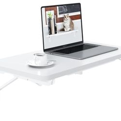 TEAMIX Wall Mounted Desk, White Folding Desk for Small Spaces Floating Shelf Organizer with Heavy-Duty Brackets for Home Office