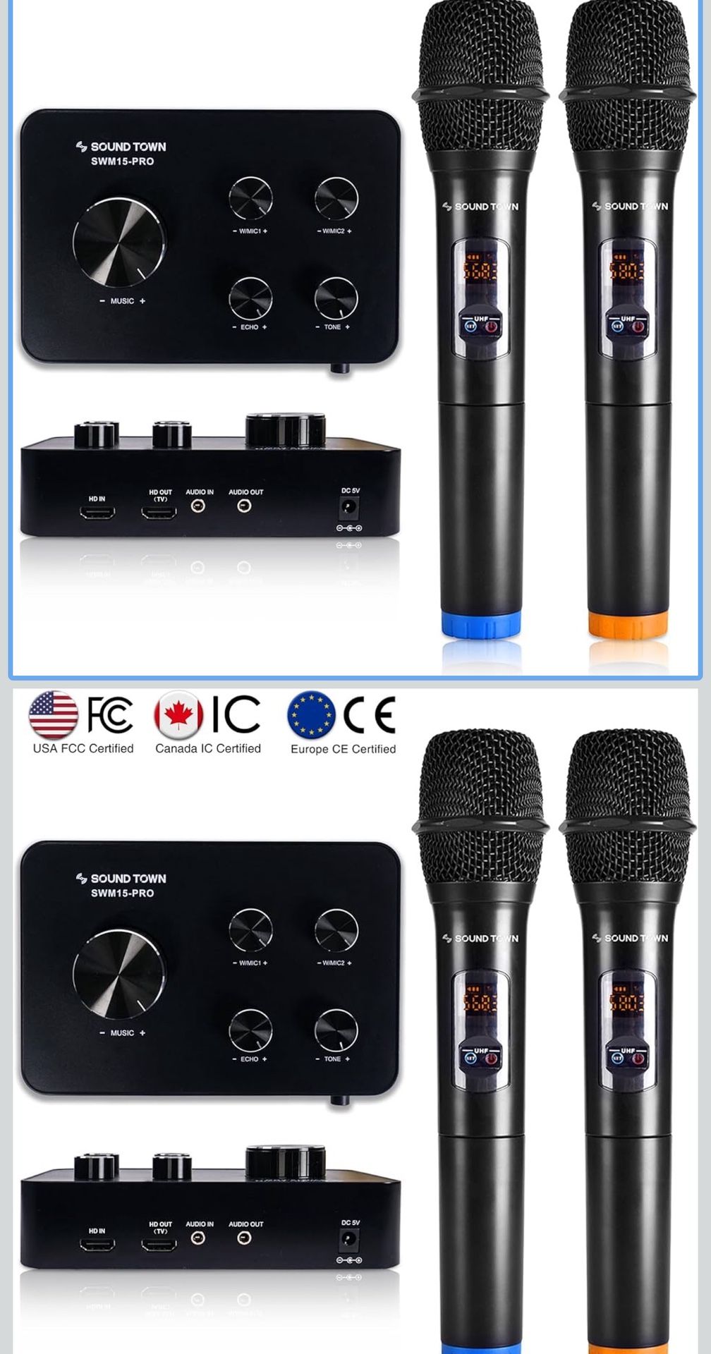 Sound Town Wireless Microphone Karaoke Mixer System with HD Audio Return Channel, Optical, AUX, Bluetooth - Supports Smart TV, Media Box, Sound Bar (S