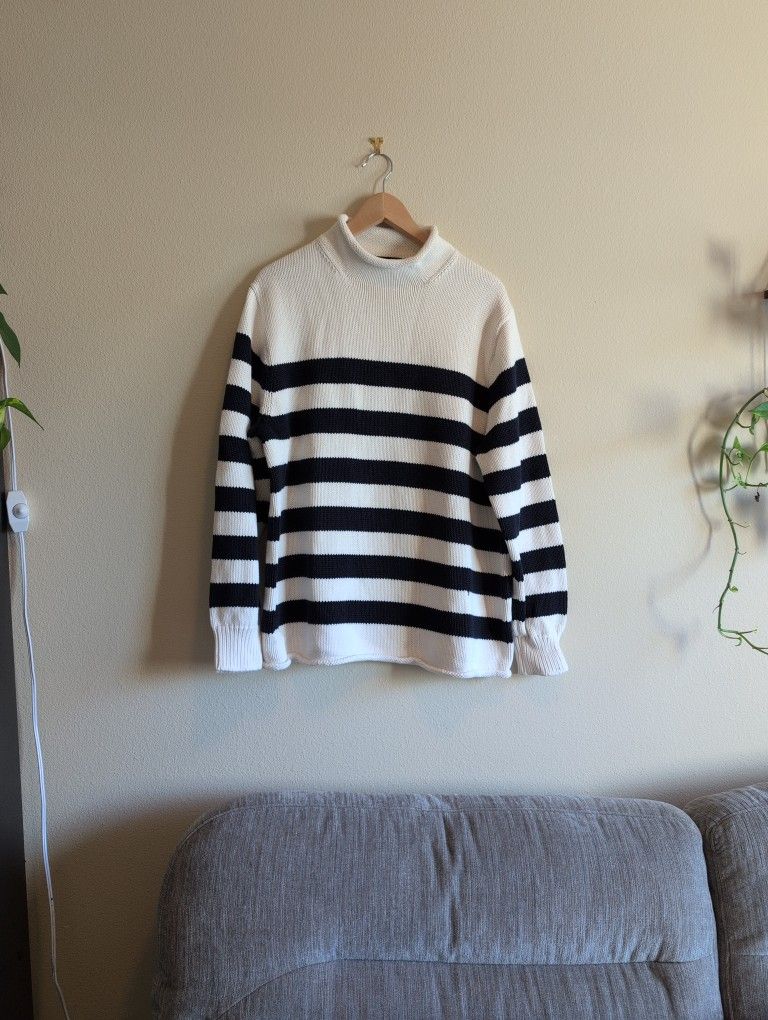 Navy White Striped Long Sleeve Sweater J. Crew Size Large