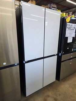 Samsung Bespoke 23 cu. ft. Counter Depth 4-Door Flex French Door Refrigerator in White Glass with Beverage Center