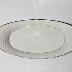 Vintage Lenox Made In USA Basketweave Bread Tray Or Serving Platter With Silver Trim
