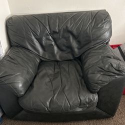 Pitch Black Leather Wide Armchair 