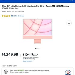 iMac 24" with Retina 4.5K display All-In-One - Apple M1 - 8GB Memory - 256GB SSD - Pink