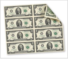 Sheet Of Eight Two Dollar Bills.