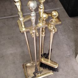 Solid Heavy Duty Brass Fireplace Tools