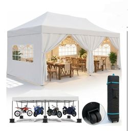 COBIZI 10x20 Pop Up Canopy with 6 Sidewalls, Heavy Duty UPF 50+ Waterproof All Season Commercial Tent for Outdoor Weddings & Parties, Roller Bag Inclu