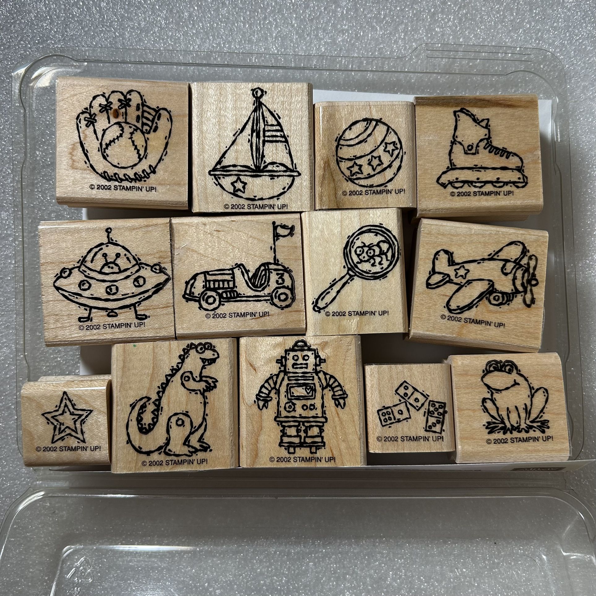 🦖 STAMPIN’UP! • Boys “Toy Box” Wood Mounted Rubber Stamp Set (13pcs)