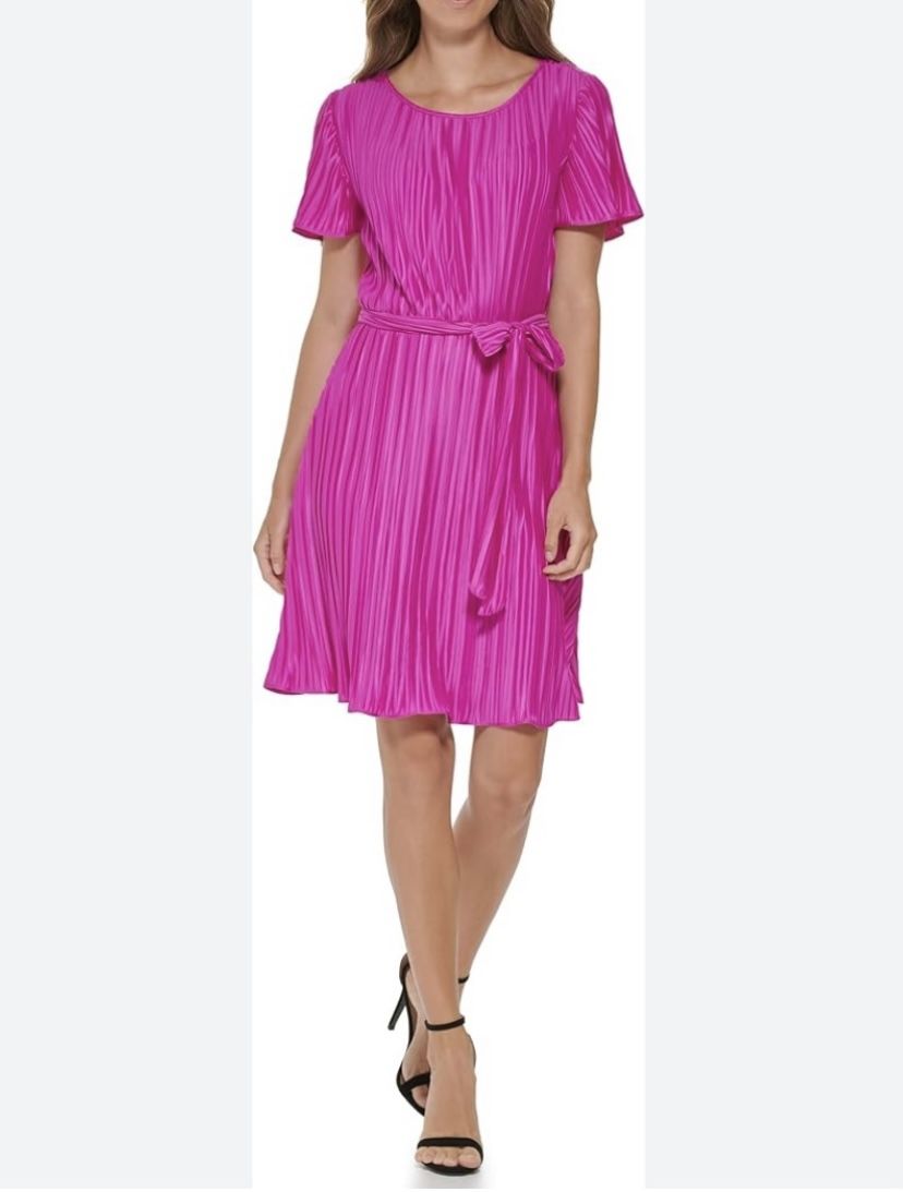 Brand New Woman’s DKNY Pink Jersey Pleated Cocktail Dress Up For Sale