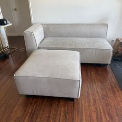 Modern Gray Upholstered Loveseat with Ottoman