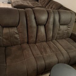 3 Seat Reclining Couch With Outlets Pull Down And Cup Holders 