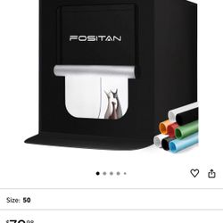 FOSITAN Photo Light Box, Upgrade 8 Backdrops Photo Studio Box, 20"/50cm Adjustable Brightness Portable Folding Shooting Tent, Tabletop Photography Box