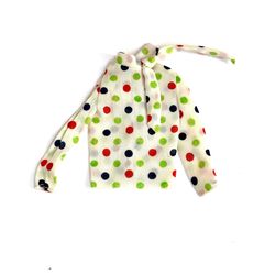 White with Colorful Polka Dots United Airlines Stewardess Top from Vintage 1973 Mattel “Get Ups & Go #7703”