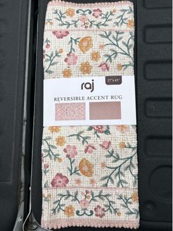 Raj Reversible Floral Accent Rug 27x45 Cottagecore Boho Pink Blue