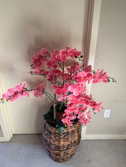 Large Faux Pink Orchid Arrangement in Wicker Basket