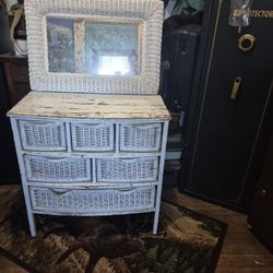 Wicker dresser and mirror