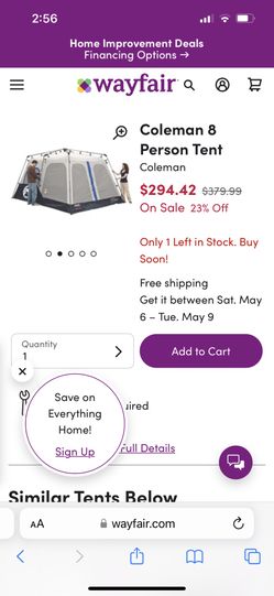 Colman 6 Person Tent   Used 1 Time 