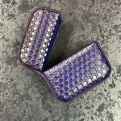 Handcrafted Leather Ring Box Purple & Brown Textured Jewelry Case Gift