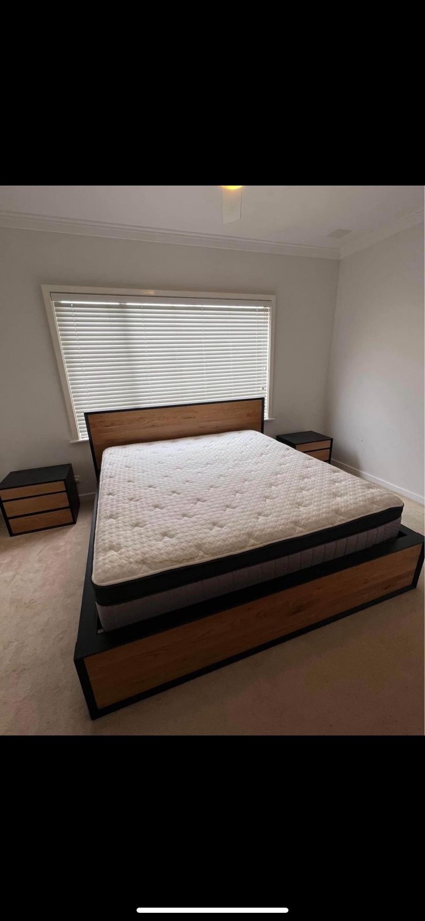 King mattress King bed frame 2x bedside tables Tallboy