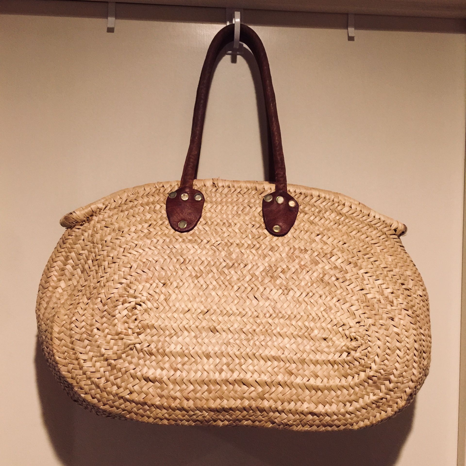 Vintage Woven Wicker/Leather Tote Bag