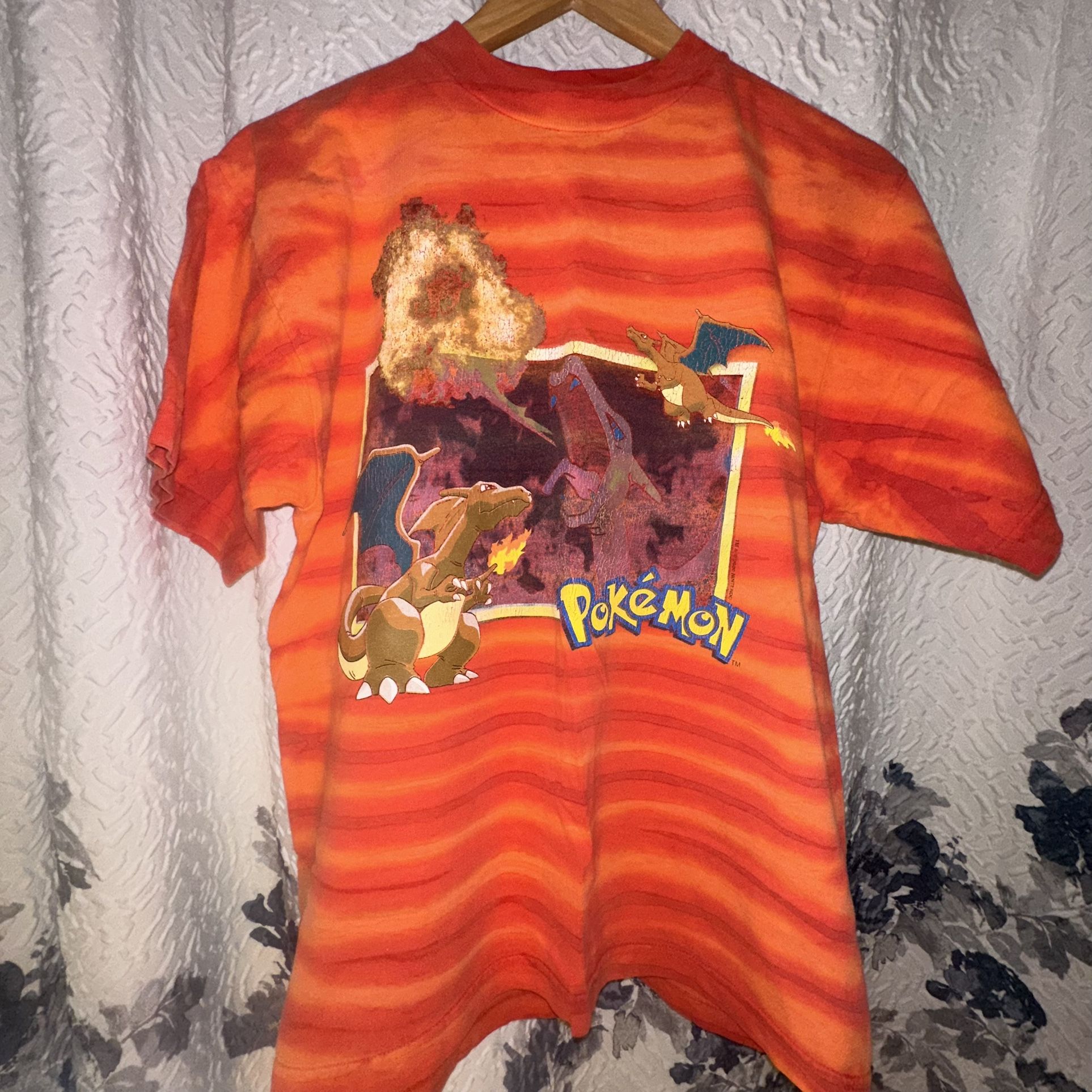 Vintage Pokemon 2000s Stripe Fire Shirt Nintendo Charizard