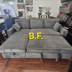 🍀  Sofa Bed with Storage,  Dark Gray Color, Corduroy Fabric, New in the Box.
