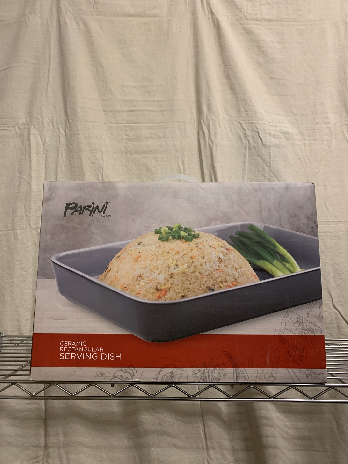 Parini Large Ceramic Rectangular Serving Dish Gray, new