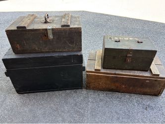 Antique Handmade Wood Tool Box Chests