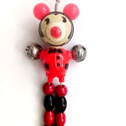1930's Mickey Mouse Celluloid and Wood Bead Crib Toy / Christmas Ornament