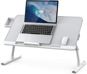Laptop Bed Tray Table, SAIJI Laptop Desk for Bed,Adjustable Foldable Table Stand with Storage Drawer (Large, Gray)