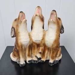Vintage Folk Art Howling Coyote Pups