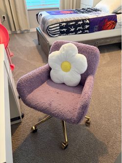 Purple Faux Fur Office Chair – Swivel, Adjustable & Modern